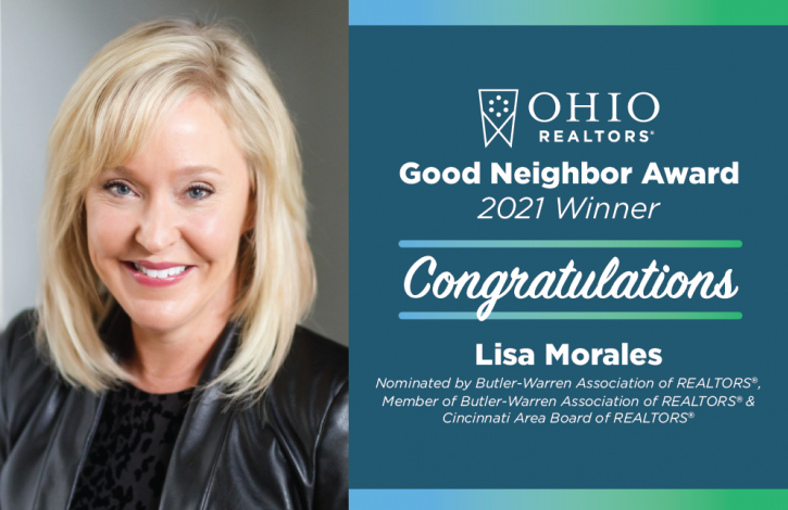 Lisa Morales selected as Ohio REALTORS 2021 Good Neighbor honoree  This content is copyright 2021 Ohio REALTORS. Read more at: https://www.ohiorealtors.org/blog/1178/john-prazynski-selected-as-ohio-realtors-2019-good-neighbor-honoree/